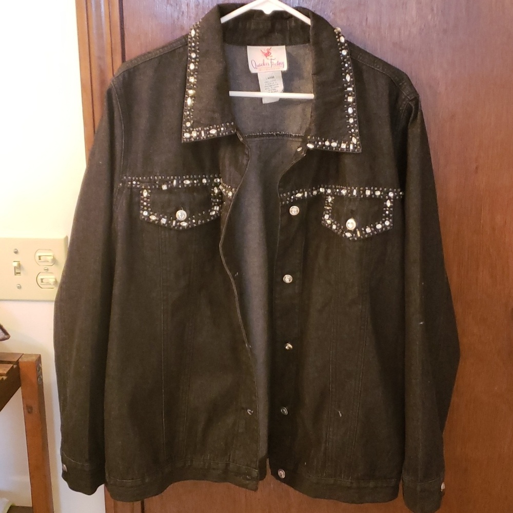 Quaker factory leopard black denim jacket